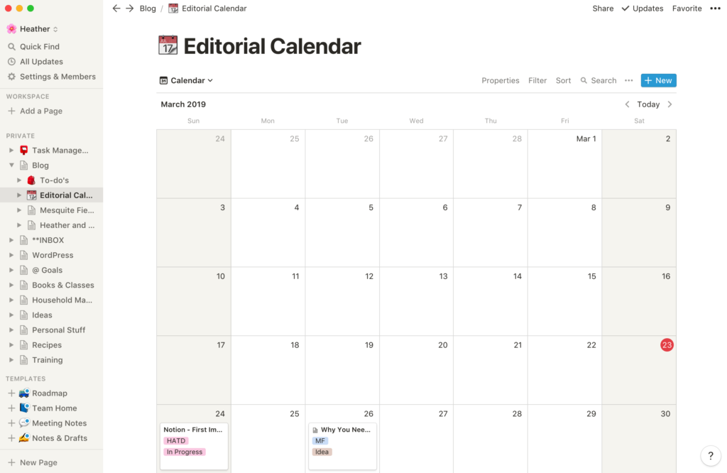 Notion Editorial Calendar Screenshot